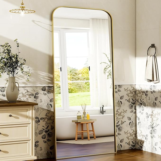HARRITPURE 28"x71" Full Length Mirror Floor Mirrors Freestanding Hanging or Leaning Large Mirrors Full Body Mirror with Stand for Cloakroom, Bedroom, Living Room, Gold