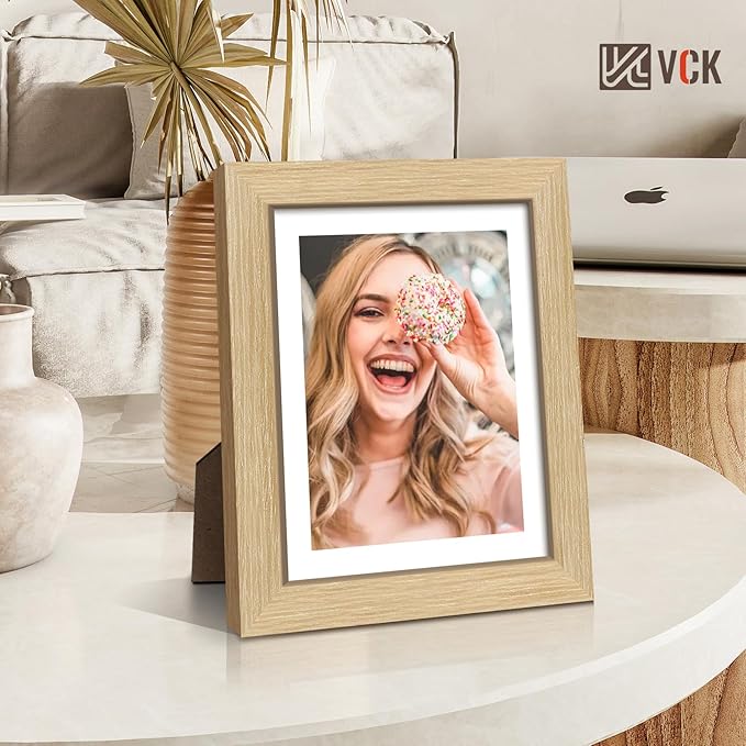 VCK 8x10 Picture Frame Set of 4 - Oak, Gallery-Quality Wood Poster Frames, 1.1-Inch Wide Border, Polished Plexiglass, Vertical or Horizontal Wall & Tabletop Display for Photo/Art/Prints, Natural Oak