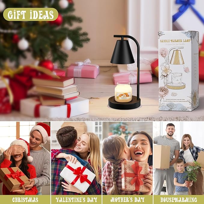 Black Candle Warmer, Candle Warmer Lamp with Timer, Electric Candle Lamp Warmer for Scented Wax with 2 Bulbs, House Warming Gifts New Home&Gifts for Women, Candle Lamp for Jar Candles