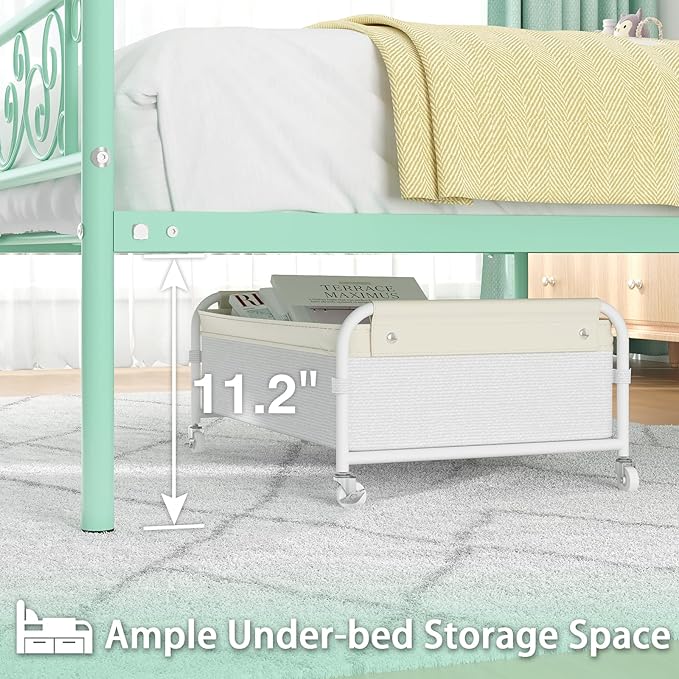 Weehom Twin Bed Frames with Headboard, Heavy Duty Metal Platform No Box Spring Needed Under-Bed Storage Easy Assembly Twin Sized Bed for Kids Girls Adults,Mint Green