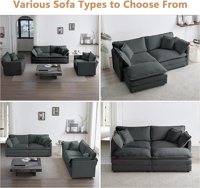 mikibama Luxury Loveseat Sofa Couch, 76" Modern Chenille Deep 2-Seater Cloud Couch with 2 Armrest Pillows and 2 Toss Pillows, Love Seat for Living Room Bedroom Office Apartment, Grey