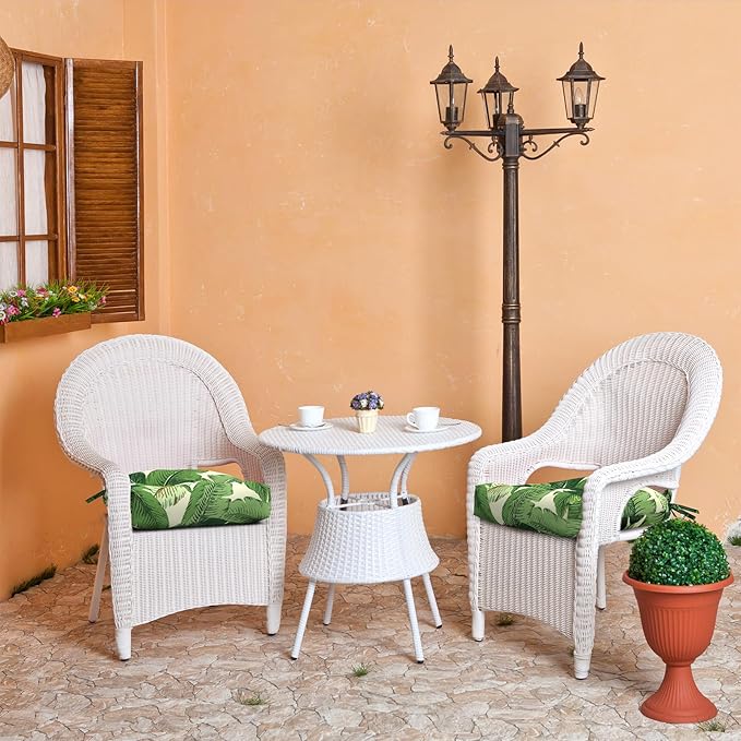 Set of 2 Outdoor Tufted Chair Cushions 19"x19"x4", Water Repellent Patio Seat Cushions with Ties, Replacement Chair Pads for Wicker Dining and Patio Furniture - Swaying Palms Green