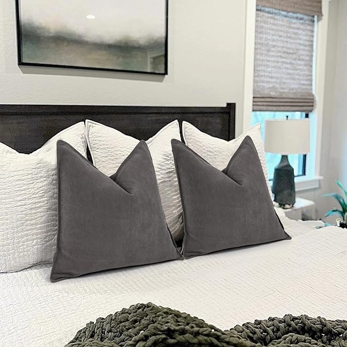 ZWJD Rustic Gray Pillow Covers 20x20 Set of 2 Chenille Throw Pillow Covers with Elegant Design Soft and Luxurious Decorative Throw Pillows for Couch, Bed, and Home Decor