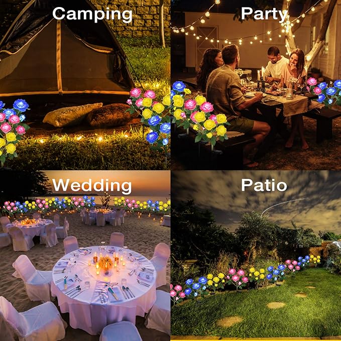 TYNLED Outdoor Solar Garden Stake Lights,Upgraded LED Solar Powered Light with 6 Rose Flowers, Waterproof Solar Decorative Lights for Patio Pathway Courtyard Garden Lawn