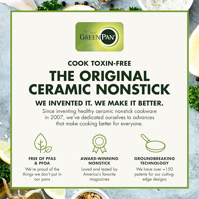 GreenPan Lima Hard Anodized 10" Frying Pan Skillet, Wood Spatula, Ceramic Nonstick, PFAS-Free Nontoxic Pots and Pans, Oven & Broiler Safe, Stainless Steel Handle, Cookware for Eggs & Omelet, Gray