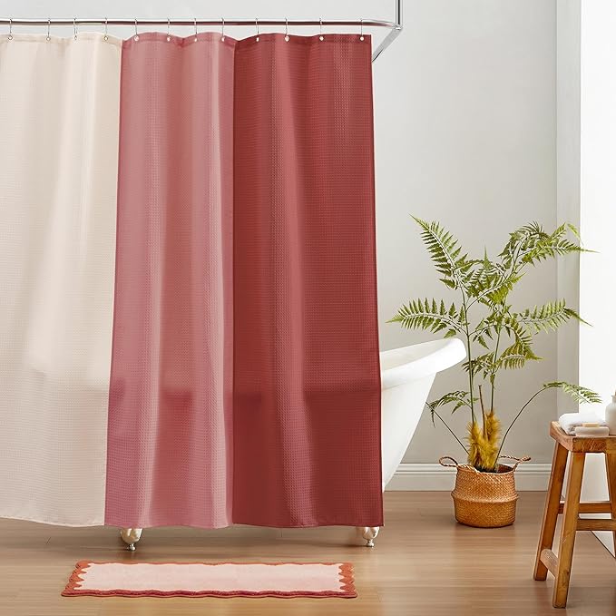 MONDAY MOOSE Bath Mat with Scalloped Wavy Ripple Design, Microfiber Absorbent Non Slip Tufted Rug for Floor, Shower or Kitchen (24x47 inch, Blush)