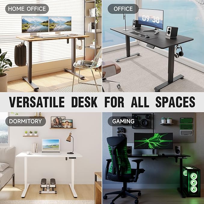 Veken 55 Inch, Height Adjustable Sit Stand Up, Wood Desktop, Work Home Office Computer PC Table, Tall Standup Workstation, Gaming Writing Study Bedroom Rising Desks, White