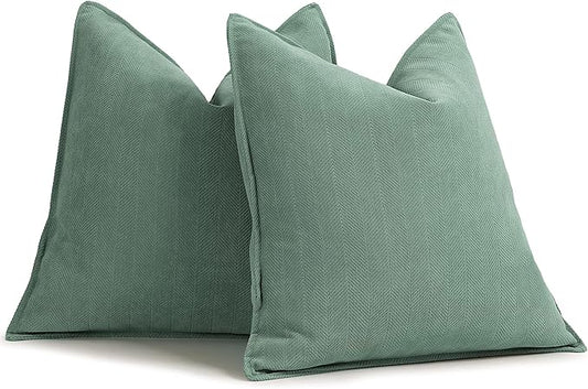 ZWJD Dusty Green Pillow Covers 16x16 Set of 2 Chenille Throw Pillow Covers with Elegant Design Soft and Luxurious Decorative Throw Pillows for Couch, Bed, and Home Decor