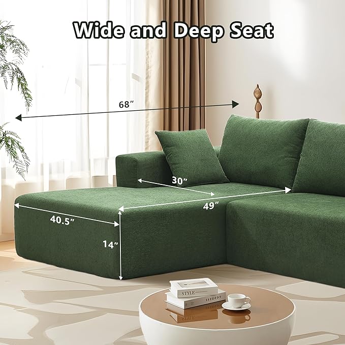 109 X 68'' Sectional Sofa, Chenille Fabric L Shaped Couch, 3 Seat Corner Sofa, Modern Upholstered Couch with 2 Pillow Left Hand Lounge for Living Room, Office