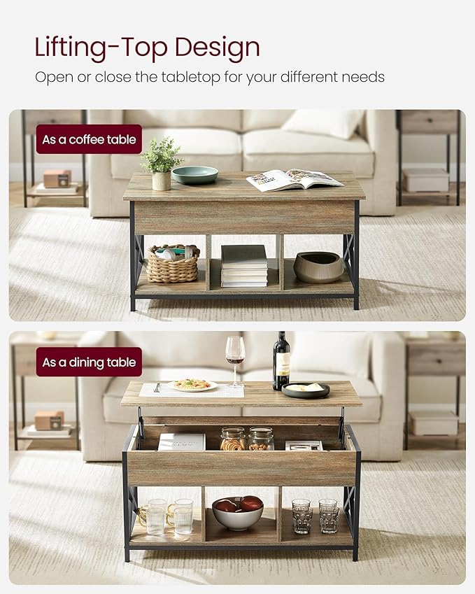 VASAGLE Lift Top Coffee Table, Lift Coffee Table with Storage Shelf, Hidden Compartments and Lifting Top, for Living Room, Office, 19.7 x 39.4 x (19.3-24.4) Inches, Oak with Blue Grains ULCT202B60