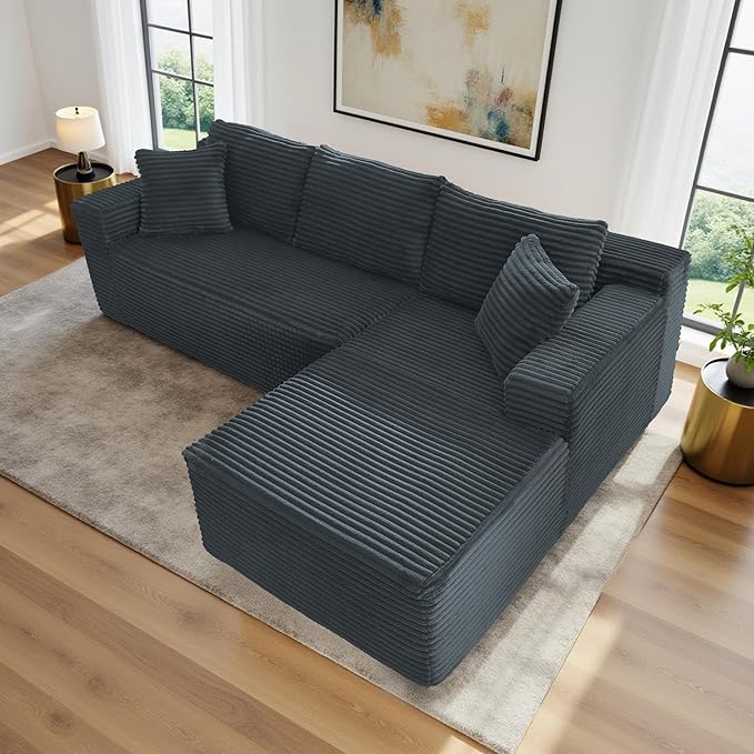 105''Sectional Cloud Couch with L Shaped Chaise,Modern Modular Sectional Sofa,Comfy Sectional Couches for Living Room,Bedroom,Apartment (Dark Grey, Right Facing Chaise)