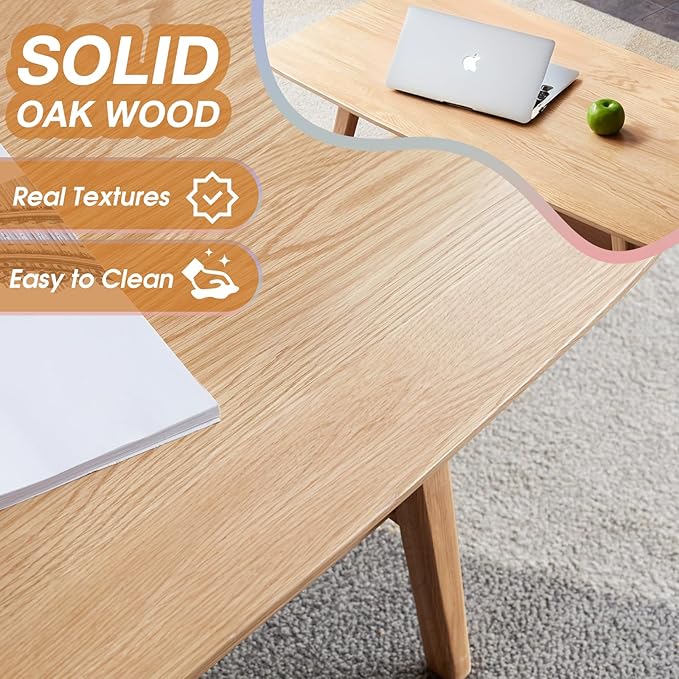 Wood Coffee Table - 2-Tier Oak Center Coffee Table with Storage Shelf for Living Room, Apartment, and Office