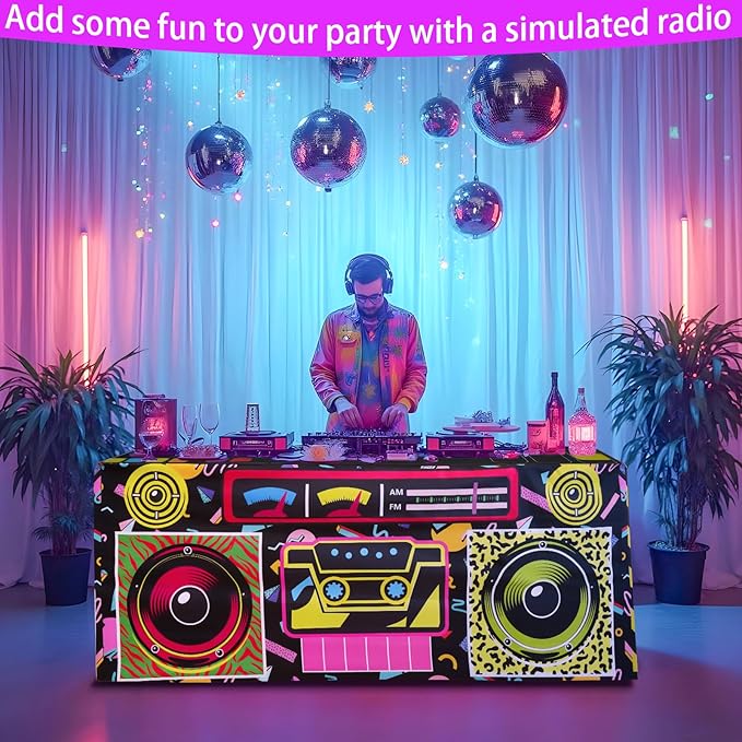 4FT 80s 90s Theme Party Tablecloth, 80s 90s Decorations for Back to 80s 90s Hip Hop Birthday Party