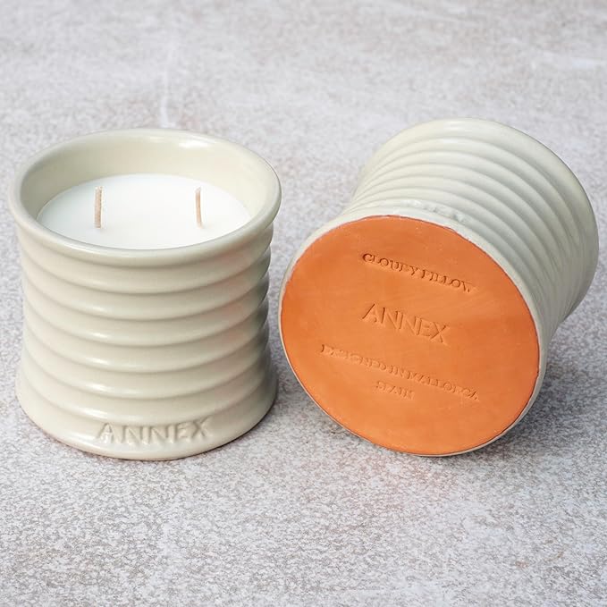 Scented Luxury Citronella Candles outdoor, Mosquito Bug Repellent | Handmade Ceramic Jars, Soy Wax | Cloudy Pillow - Fig Leaf & Lemon, Large Natural Candle | Non Toxic, 2 Wicks, Reusable Big Beige Jar