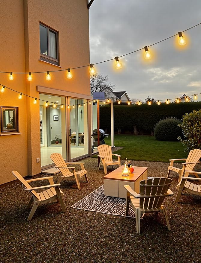 50FT(2x25FT) Solar String Lights Outdoor with Remote, Waterproof Dimmable 3 Modes Patio Lights with 20+2 LED G40 Bulbs for Cafe Bistro-Black