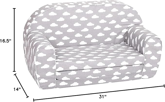 Delsit Kids Couch for Toddlers - 2 in 1 Convertible Foam Sofa to Lounger, Comfy Flip Out Lounge Chair for Children, Made in Europe