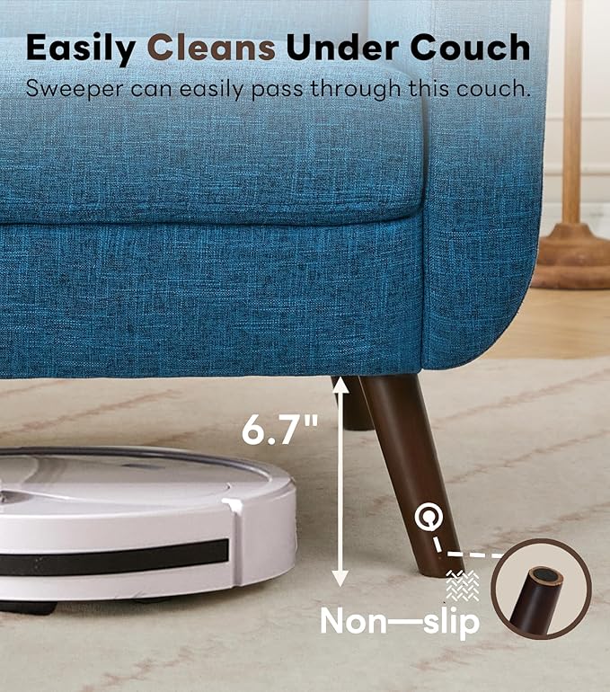 Tbfit 77.2" W Linen Sofa Couch, Mid Century Modern Decor Loveseat Couches for Living Room, Button Tufted Upholstered Small Couch for Bedroom, Solid, and Easy to Install Love Seats Furniture, Blue