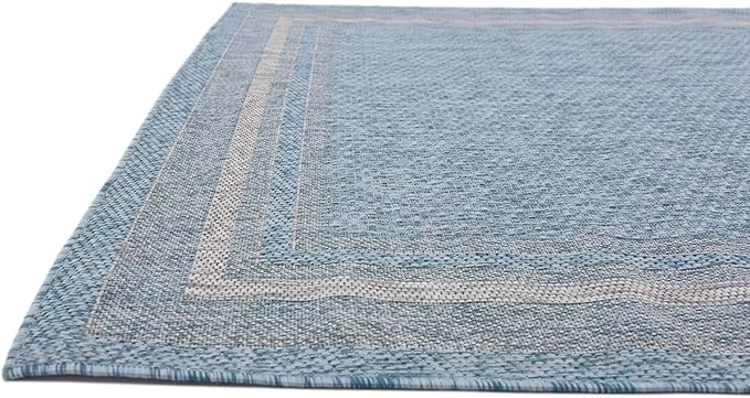 Unique Loom Outdoor Border Collection Area Rug - Soft Border (5' 1" x 8' Rectangle, Aquamarine/ Ivory)