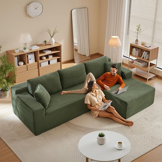 105''Sectional Cloud Couch with L Shaped Chaise,Modern Modular Sectional Sofa,Comfy Sectional Couches for Living Room,Bedroom,Apartment (Green, Right Facing Chaise)