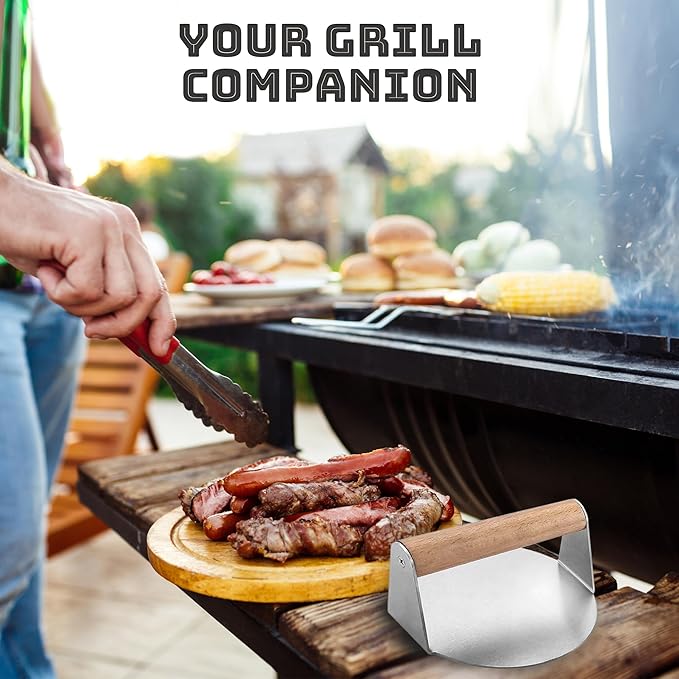 Stainless Steel Smash Burger Press Kit, Hamburger, Bacon, Steak, and Meat Smasher Tool for Blackstone, Grill and Griddle, Flat Top Patty Maker with Patty Papers