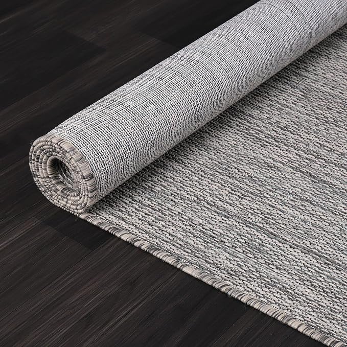 Washable Indoor Outdoor Rug 9x12 Weather Resistant Area Rugs Modern Solid for Porch Deck Balcony Backyard Patio Outside Carpet (9 X 12 Silver Grey)