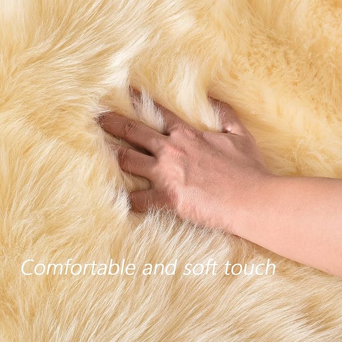 Latepis Yellow Rug for Bedroom 3x5 Area Bedside Rug Faux Sheepskin Fur Rugs for Living Room Décor Boho Rugs, Rectangle