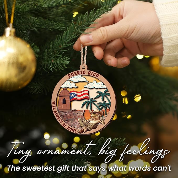 FLAGWIX Christmas Puerto Rico Gifts for Women Men - Wooden Ornaments 2025 for Tree Decorations - Puerto Rico Christmas Ornament for Home Decor, House Warming Gifts New Home, Friend Gift Ideas