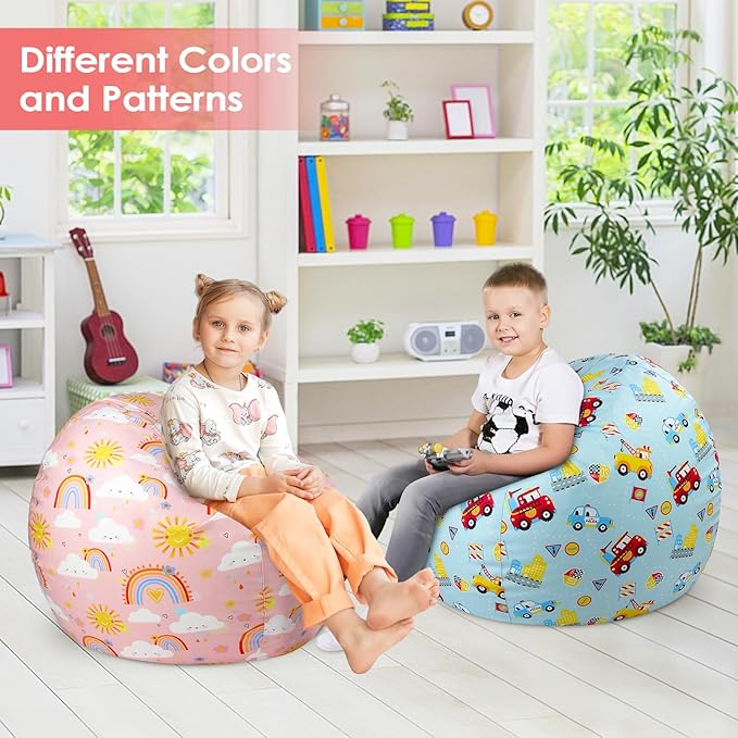 Bean Bag Chair for Kids Stuffed Animal Storage Beanbag Chairs,Toddler Toy Storage Organizer for Girls and Boys,Large 32'' Cover Only(No Filling)