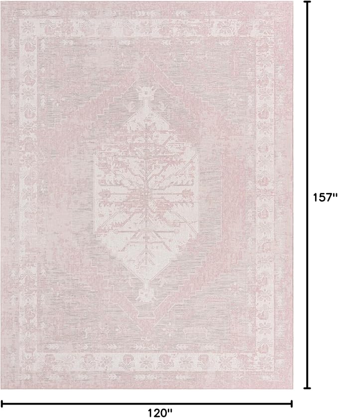 Unique Loom Outdoor Traditional Collection Area Rug - Valeria (10' x 13' 1" Rectangle, Pink/ Ivory)