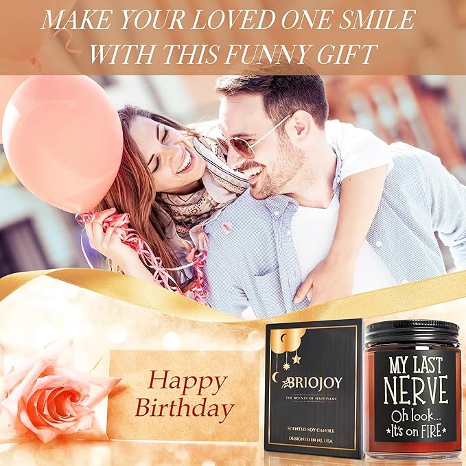 Funny Gifts for Women Men - My Last Nerve Soy Candle - Birthday Gift for Her Wife Sister - Best Friend, Girlfriend Gift - Friendship Gifts for Bestie Boss Coworker Nurse - Stress Relief Candle
