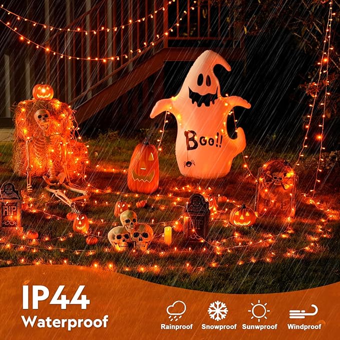 JMEXSUSS 400 LED Orange String Lights Indoor Outdoor Waterproof, 132 ft 8 Modes Halloween Lights Plug in with Remote, Orange Light for Halloween Party Tree Yard Patio Deck Room Home Decor