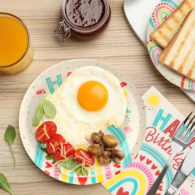 100pcs Birthday Party Disposable Tableware Set Colored Semicircles Pattern for 25 Guest Party Supplies(Include plates,cups and napkins)