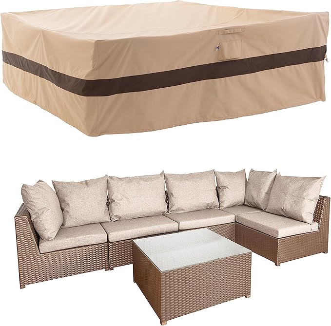 WJ-X3 180' Extra Large Patio Furniture Set Covers Waterproof, Heavy Duty Outdoor Sectional Cover, High Wind Resistant & Anti-UV, 180W x 96D x 36H Inches, Beige & Coffee