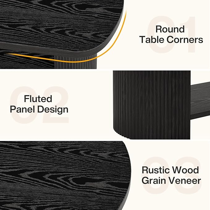 Tribesigns Oval Coffee Table, Mid-Century 2-Tier Coffee Table with Storage Shelf, Modern 45.27" Accent Center Table with Wooden Dual Base for Living Room Bedroom Apartment (Black)