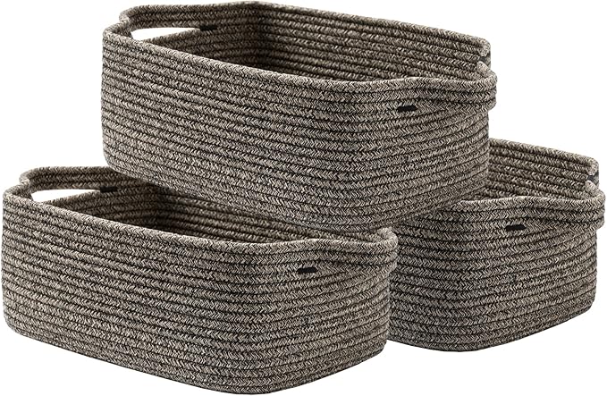 KALLAX Small Woven Basket, 14 x 10 x 5.6 Inches, Small Storage Baskets for Organizing, Gift Baskets Empty, Cute Rope Shelf Closet Storage Bins for Shelves, Dog Toy Basket, Black & Brown Mixed