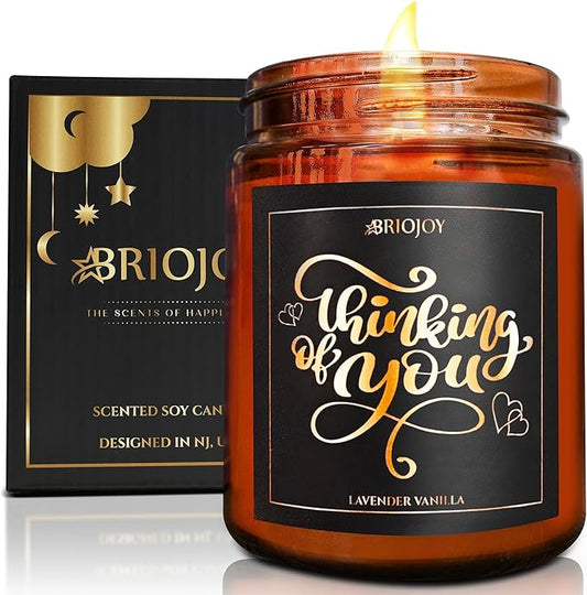 Thinking of You Scented Candle Gifts for Women Men - Unique Friendship Gifts for Best Friend - Relaxing Aromatherapy Gift for Her Him - Lavender Vanilla Essential Oil Soy Wax Candle for Home