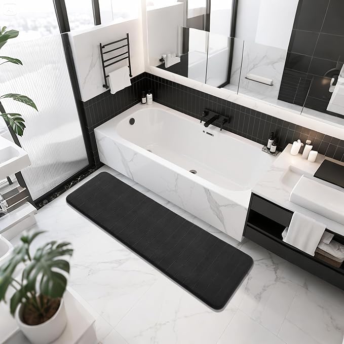 Yimobra Bathroom Runner Rugs 72"x24" Non Slip Washable Memory Foam Bath Mat, Super Soft Water Absorbent Hallway Carpet for Vanity Tub Shower, Black