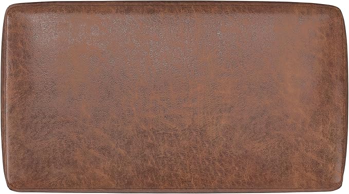 SIMPLIHOME Milltown 27 inch Wide Contemporary Rectangle Footstool Ottoman Bench in Distressed Saddle Brown Vegan Faux Leather, Assembled, for the Living Room and Bedroom