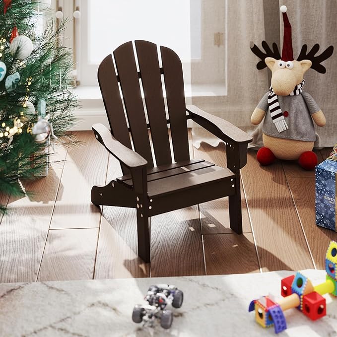 Giantex HDPE Kids Adirondack Chair - All-Weather Lawn Toddler Chair with Ergonomic Design, Children’s Outdoor Chair for Toddlers Ages 3-8, Kid’s Patio Furniture for Deck, Garden (1, Brown)