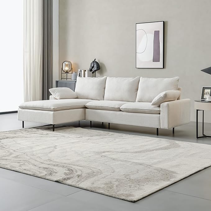 100'' Linen L-Shaped Left-Hand Facing Sectional Sofa with Metal Legs and 2 Pillows