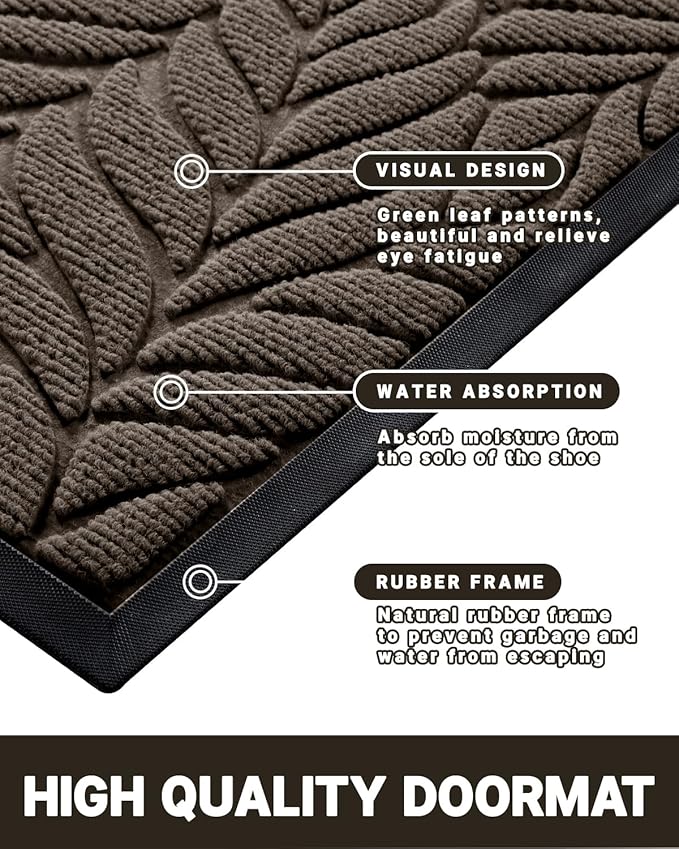 Yimobra Front Door Mat Outdoor Indoor, 29.5x17 All-Season Waterproof Welcome Mat, All-Weather Outside Entrance Mat, Non-Slip Patio Porch Doormat, Low Profile, Fade Resistant, Brown