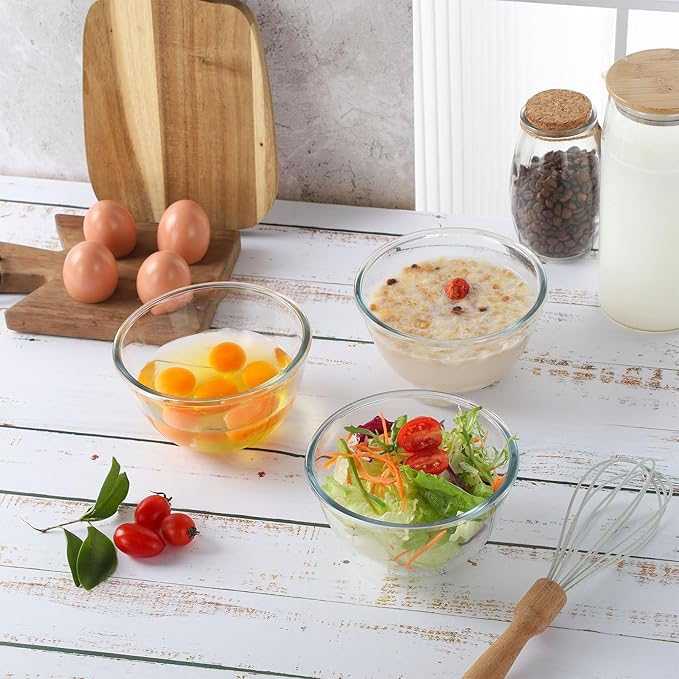 WHJY 3 Pack of Glass Cereal Bowls 6 Inches Glass Mixing Bowls for Kitchen Clear Glass Serving Bowls for Salad Pasta Soup Cereal