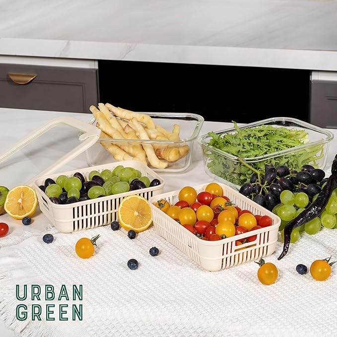Urban Green Glass Food Storage Containers with Glass Lids, Microwave Safe Food Container Set, Aitight Meal Prep Container Set, LeakProof, 100% Plastic Free, 2 Pack