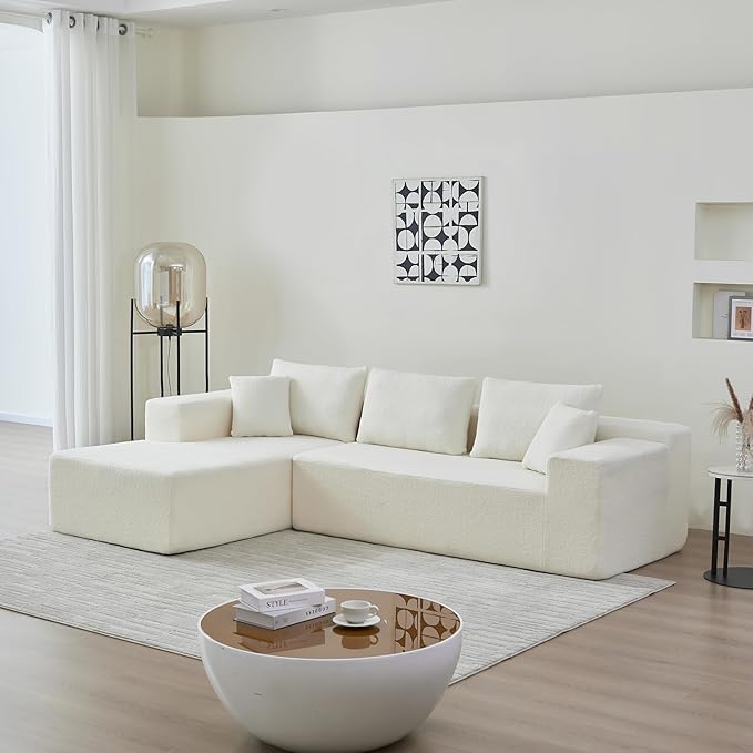 104.3 X 68.1'' Sectional Sofa, Sherpa Fabric L Shaped Corner Sofa, 3 Seat Modern Upholstered With 2 Pillows, Left Hand Lounge for Living Room, Office