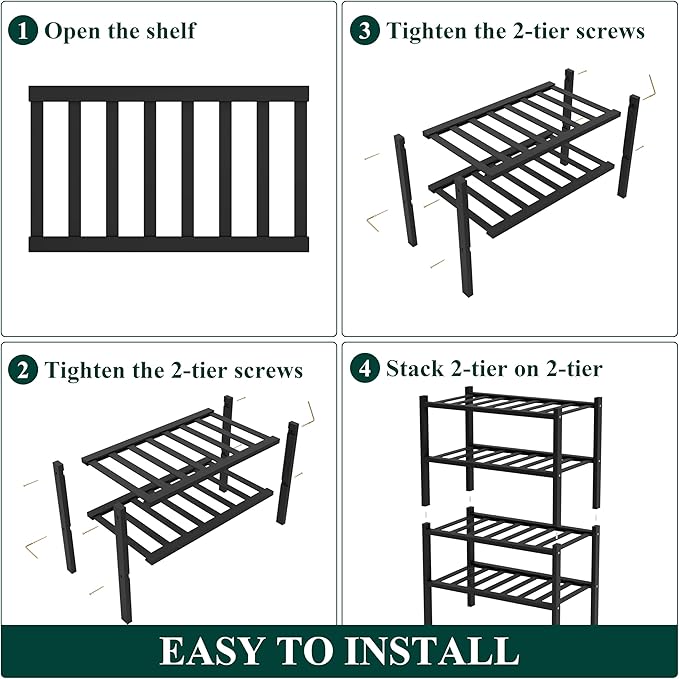 Smiry Bamboo Shoe Rack for Closet, 4 Tier Small Wooden Stackable Shoe Organizer, Free Standing Shoes Storage Shelf for Entryway, Front Door Entrance, Black