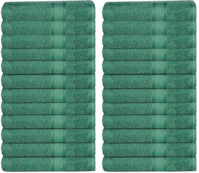 Casa Lino Face Towels & Body Wash Cloths for Showering - 100% Cotton Wash Cloths for Bathroom - Highly Absorbent & Quick Drying Washcloth Set - Cotton Washcloths 24 Pack (12" x 12") - (Green)