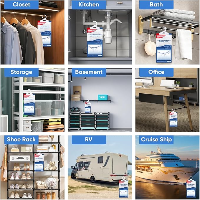 15 Pack Moisture Absorbers for Closet, 9.8OZ Hanging Closet Dehumidifier Bags, Hanging Humidity Absorber in Wardrobes, Kitchens and Bathrooms, Fragrance Free Portable Moisture bags