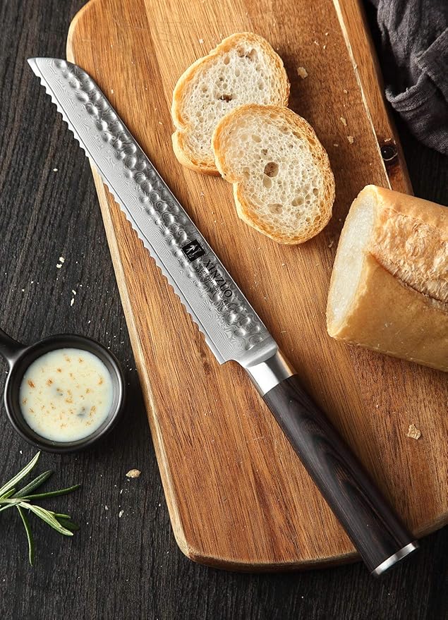 XINZUO 67 Layers Damascus Bread Cutting Knife, 8 Inch Serrated Bread Knife for Homemade Bread Sourdough,Razor Sharp,Dark Brown Pakkawood Handle