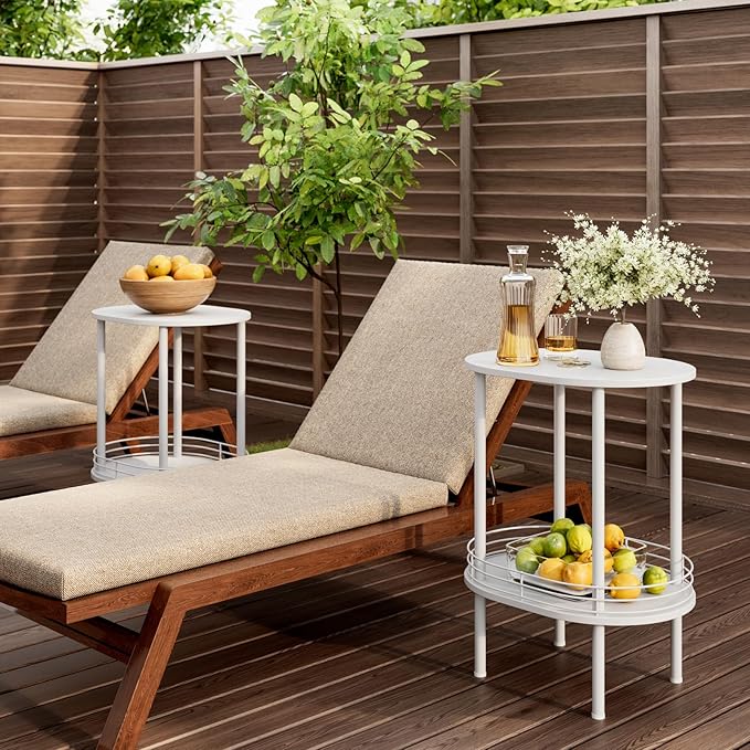 Round Side Table Set of 2,Bedside Table with Storage, Morden Round Nightstand, Samll Side Table for Living Room,Bathroom,Bedroom, Nursery, Laundry, White