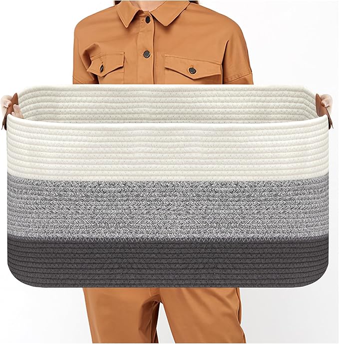 Large Collapsible Laundry Basket, Clothes Hamper for Blanket, Toy, Towels, Woven Baskets for Storage, Nursery Home Decor Living room 21.6" x 15" x 11.8", Gradient Grey